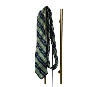 Chaps Boys Necktie Leaf Green Dark Light Blue White Plaid Tie 2.5" Wide x 48"